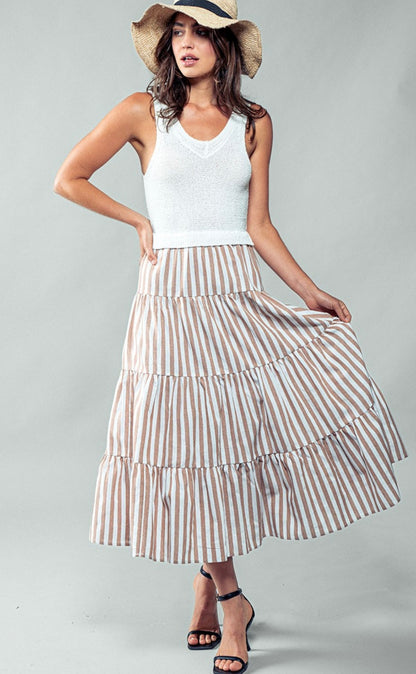 Striped Tiered V-Neck Dress