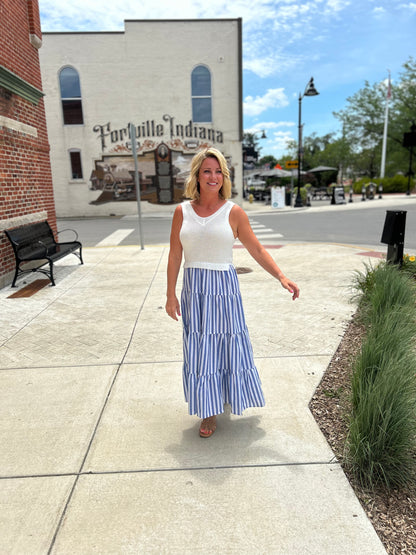 Striped Tiered V-Neck Dress