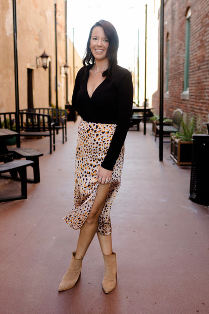 Satin Leopard Midi Skirt