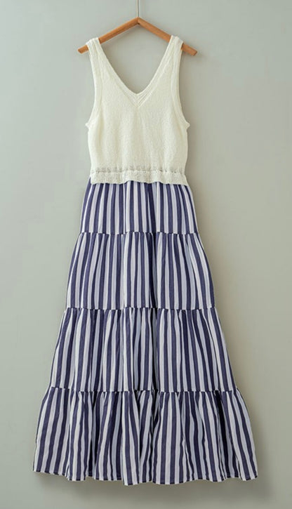 Striped Tiered V-Neck Dress