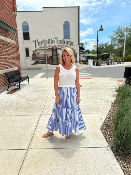 Striped Tiered V-Neck Dress