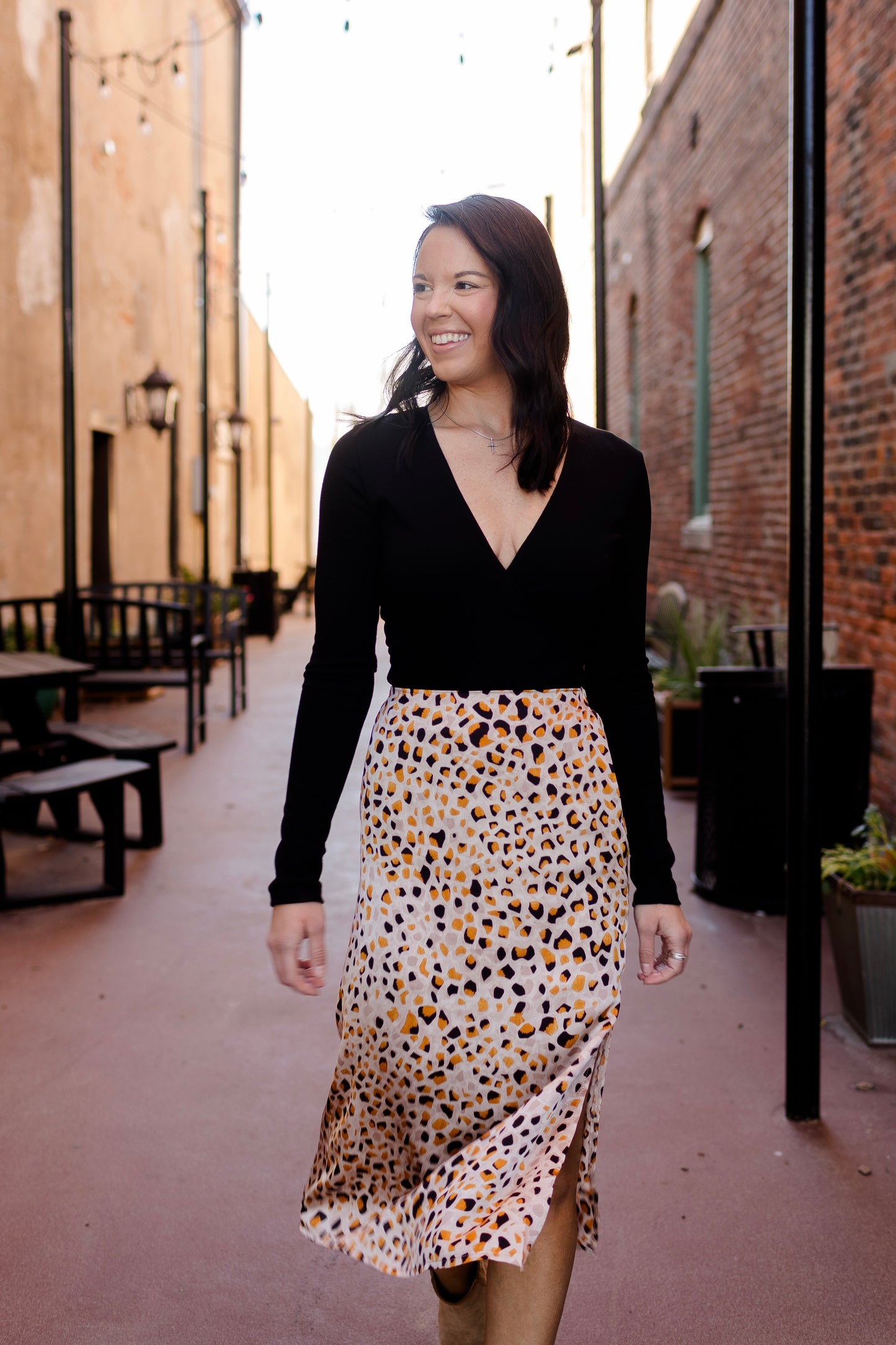 Satin Leopard Midi Skirt